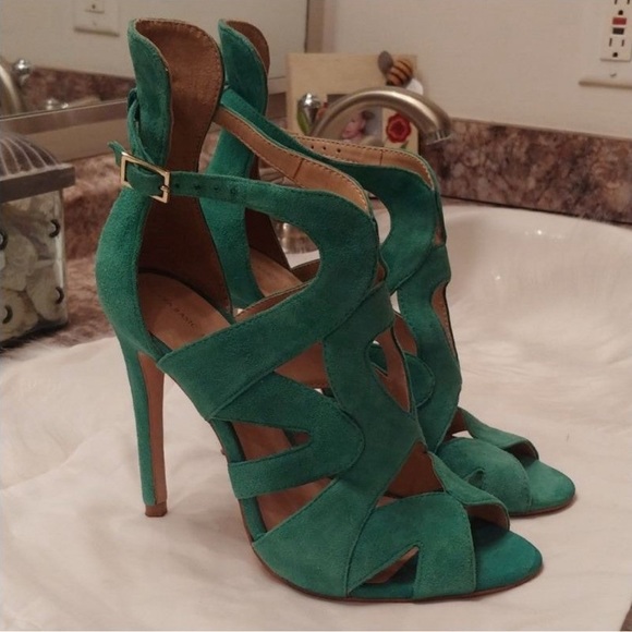 Zara Basic Green Suede Caged Ankle Strap Sandals Size 8 - Picture 6 of 7